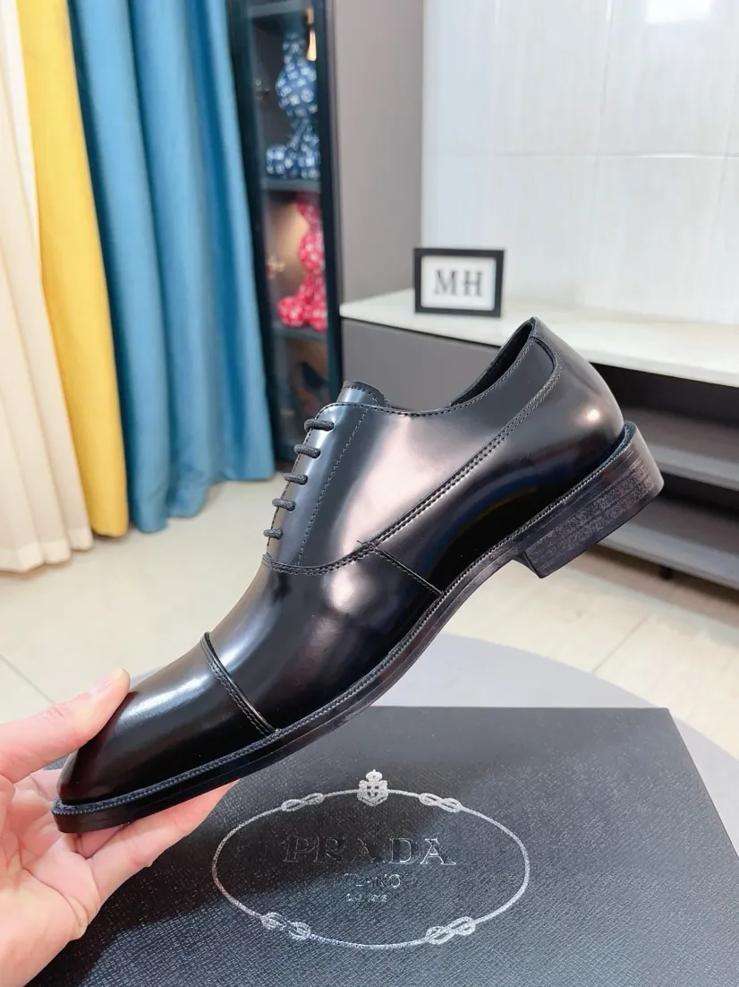Men's shoes 💰540🌹🌹【PRADA Leather Shoes】Top purchasing agent Original imported Italian custom cowhide leather surface, fully imported water-dyed breathable cowhide lining, original factory special molded sole super comfortable, size: 38-44